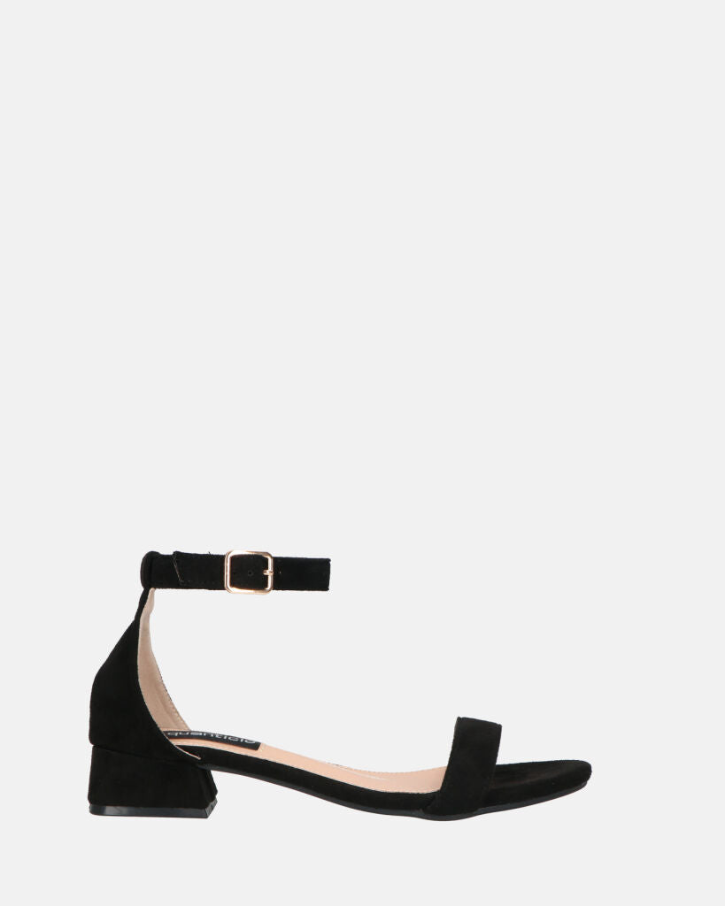 WANDA - sandali con tacco basso in camoscio nero