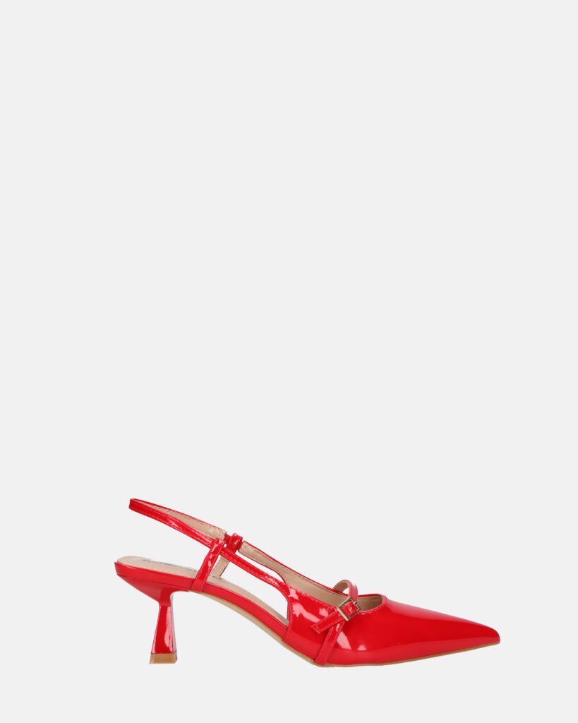 FARAI - sandali in glassy rossa con tacco e cinturino